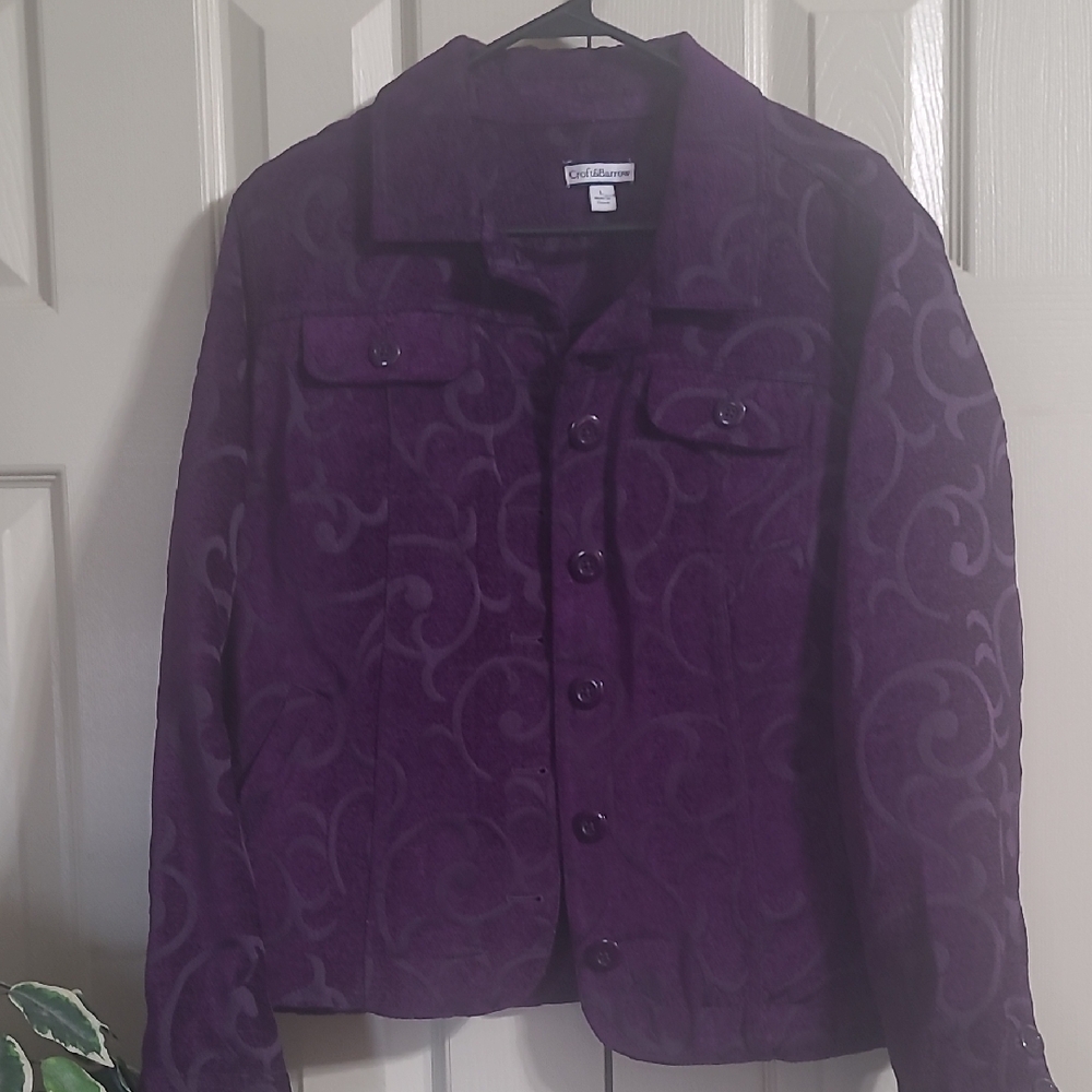 Chaus Deep Purple Swirl Button-Front Jean Jacket